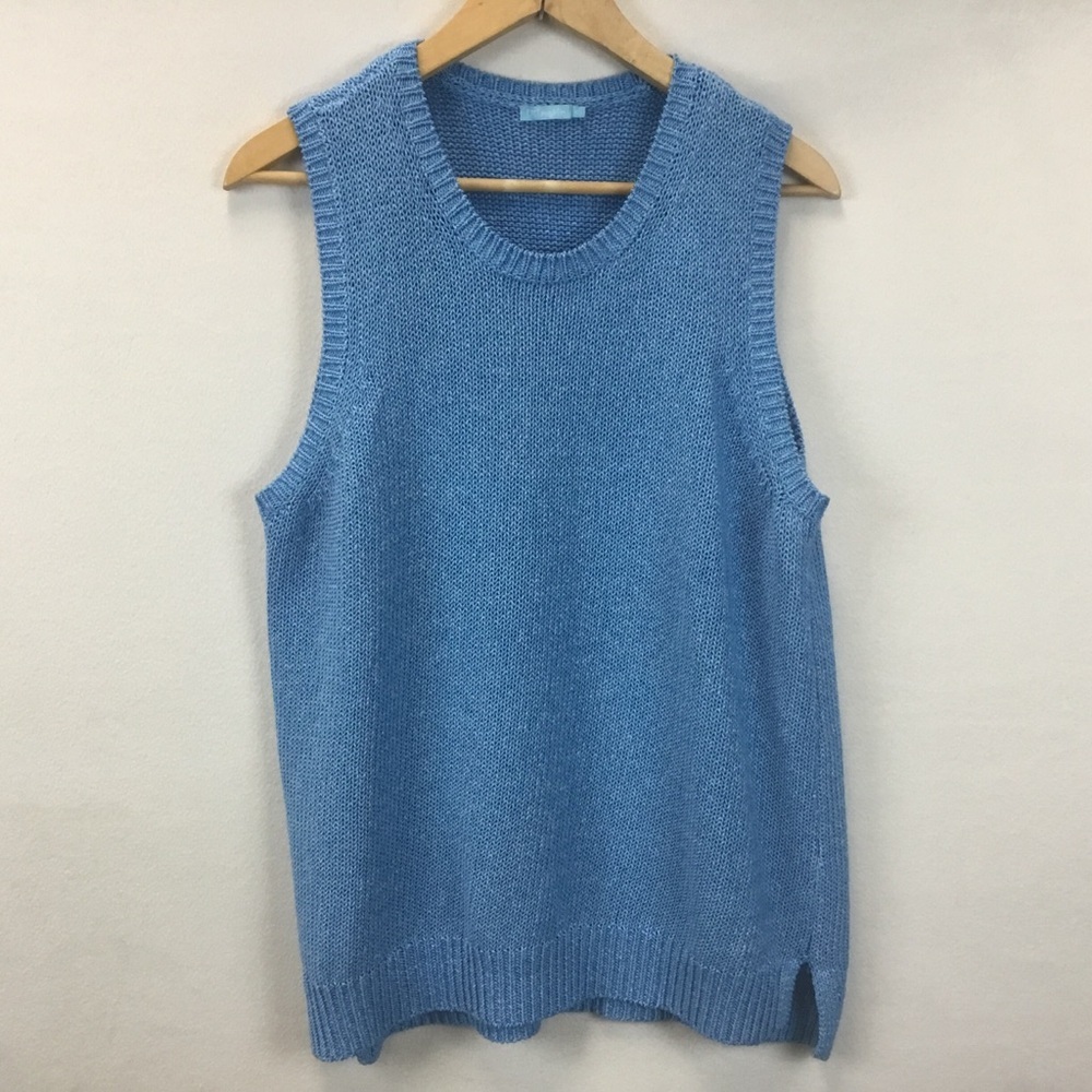 J. Mclaughlin Blue Alto Knit Sleeveless Sweater Vest Preppy Costal